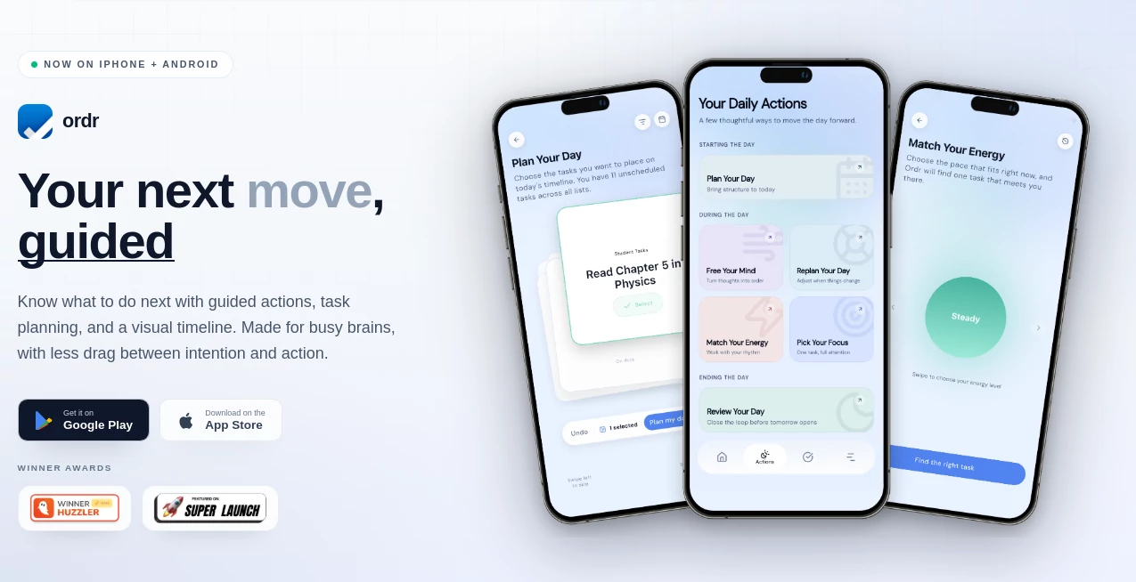 Screenshot of Ordr – An AI tool in the ,AI Life Assistant ,AI Productivity Tools ,AI Task Management ,AI Notes Assistant  category, showcasing its interface and key features.