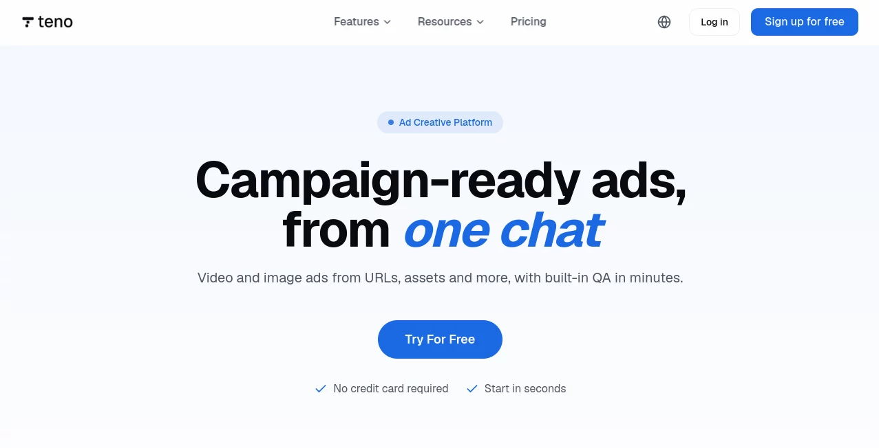Screenshot of Teno – An AI tool in the ,AI Ad Creative Assistant ,AI Marketing Plan Generator ,AI Video Generator ,AI Product Description Generator  category, showcasing its interface and key features.