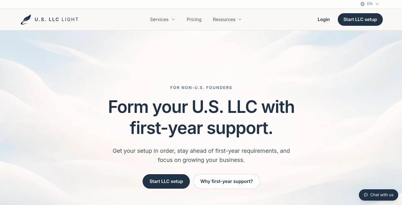 Screenshot of US LLC Light – An AI tool in the ,Other  category, showcasing its interface and key features.