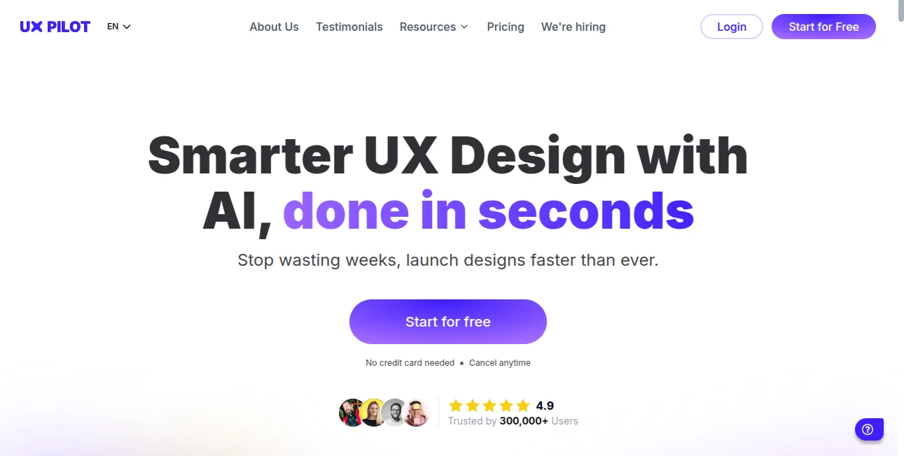Screenshot of UX Pilot AI – An AI tool in the ,AI Product Description Generator ,Photo & Image Editor ,AI Design Generator ,AI Design Assistant  category, showcasing its interface and key features.