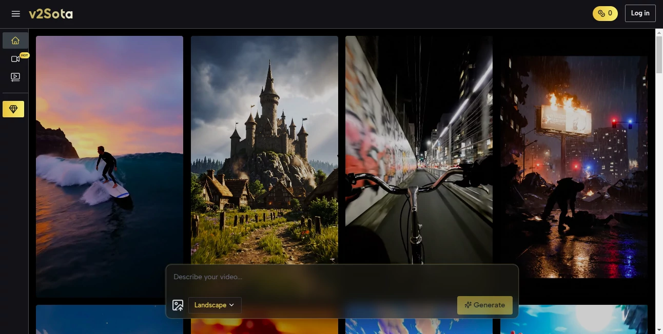 Screenshot of V2Sota – An AI tool in the ,AI Animated Video ,AI Image to Video ,AI Video Generator ,AI Text to Video  category, showcasing its interface and key features.
