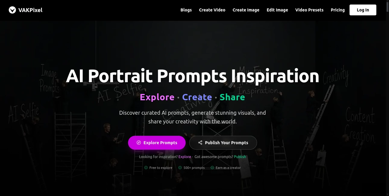 Screenshot of VAKPixel – An AI tool in the ,AI Photo & Image Generator ,AI Image to Video ,AI Video Generator ,AI Art Generator  category, showcasing its interface and key features.