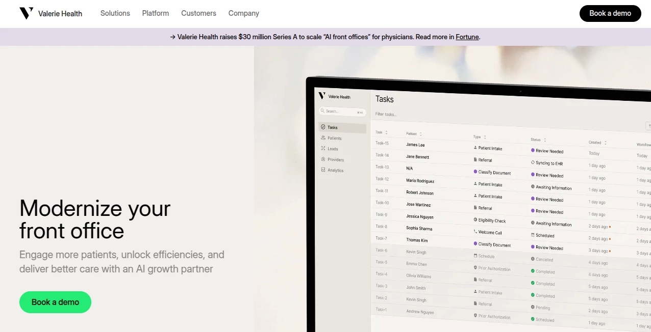 Screenshot of Valerie Health – An AI tool in the ,AI Healthcare  category, showcasing its interface and key features.