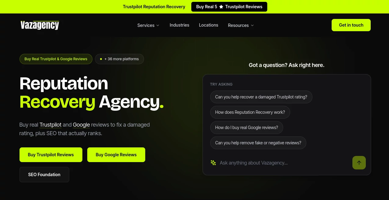 Screenshot of Vazagency – An AI tool in the ,Marketing ,AI SEO Assistant ,AI Customer Service Assistant ,AI Reviews Assistant  category, showcasing its interface and key features.