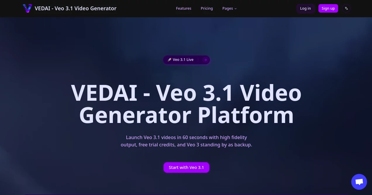 Screenshot of VEDAI - Veo 3.1 Video Generator – An AI tool in the ,AI Animated Video ,AI Image to Video ,AI Video Generator ,AI Text to Video  category, showcasing its interface and key features.
