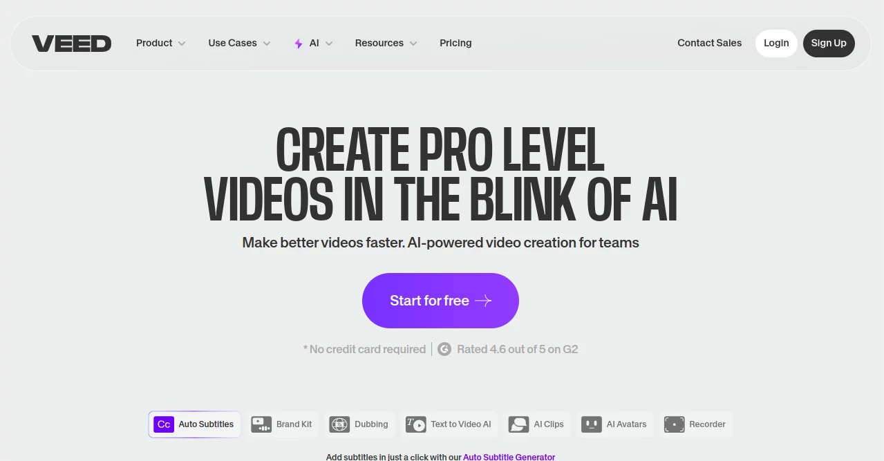Screenshot of VEED – An AI tool in the ,AI Video Editor ,AI Video Enhancer ,AI Transcription ,AI Captions or Subtitle  category, showcasing its interface and key features.