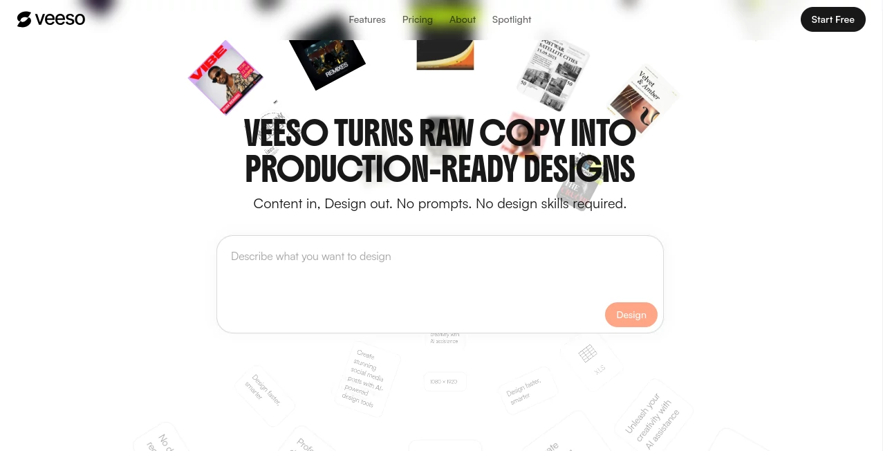 Screenshot of Veeso AI – An AI tool in the ,AI Design Assistant ,AI Presentation Generator ,AI Design Generator ,AI Graphic Design  category, showcasing its interface and key features.