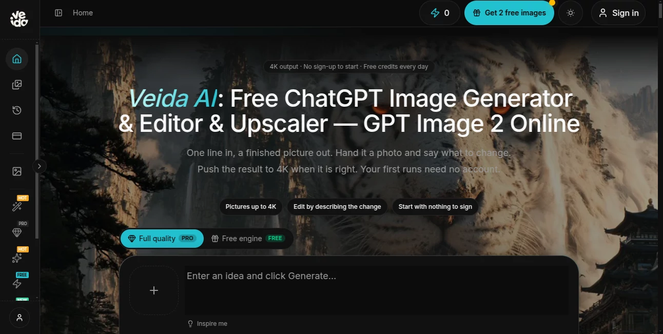 Screenshot of Veida AI – An AI tool in the ,AI Photo & Image Generator ,AI Photo Enhancer ,AI Image to Image ,AI Text to Image  category, showcasing its interface and key features.