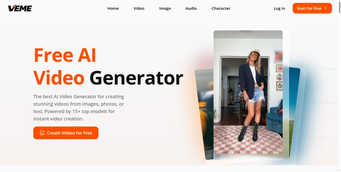 Screenshot of Veme AI – An AI tool in the ,AI Photo & Image Generator ,AI Image to Video ,AI Video Generator ,AI Text to Video  category, showcasing its interface and key features.