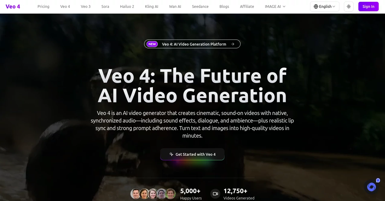 Screenshot of Veo4 – An AI tool in the ,AI Image to Video ,AI Video Editor ,AI Video Generator ,AI Text to Video  category, showcasing its interface and key features.