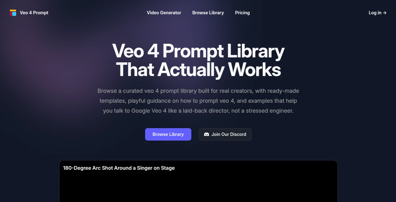 Screenshot of Veo 4 Prompt – An AI tool in the ,Prompt  category, showcasing its interface and key features.