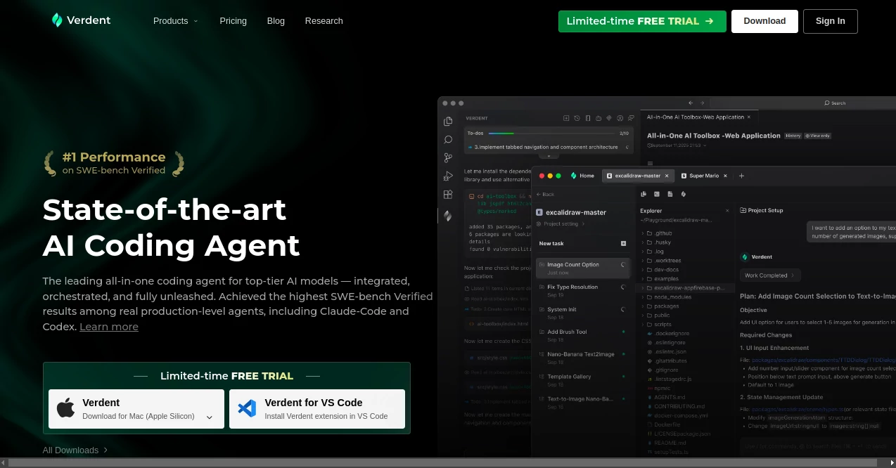 Screenshot of Verdent AI – An AI tool in the ,AI Code Assistant ,AI Productivity Tools ,AI Code Generator ,AI Developer Tools  category, showcasing its interface and key features.
