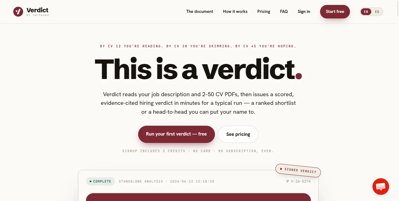 Screenshot of Verdict – An AI tool in the ,AI Workflow Management ,AI Productivity Tools ,AI Business Ideas Generator ,AI Consulting Assistant  category, showcasing its interface and key features.