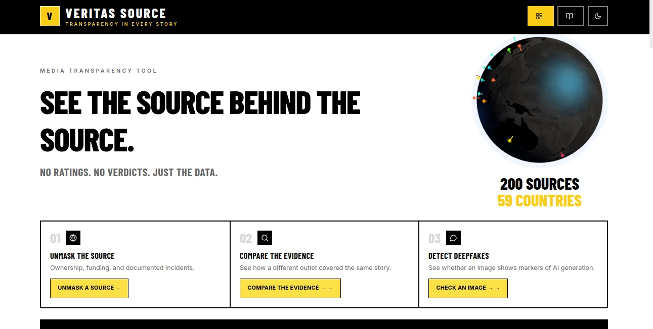 Screenshot of VERITAS SOURCE – An AI tool in the ,AI Research Tool  category, showcasing its interface and key features.