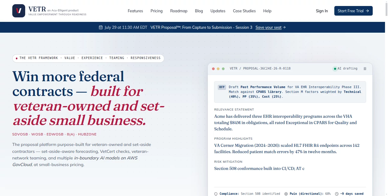 Screenshot of VETR Proposal – An AI tool in the ,AI Research Tool ,AI Business Ideas Generator ,AI Productivity Tools ,AI Team Collaboration  category, showcasing its interface and key features.