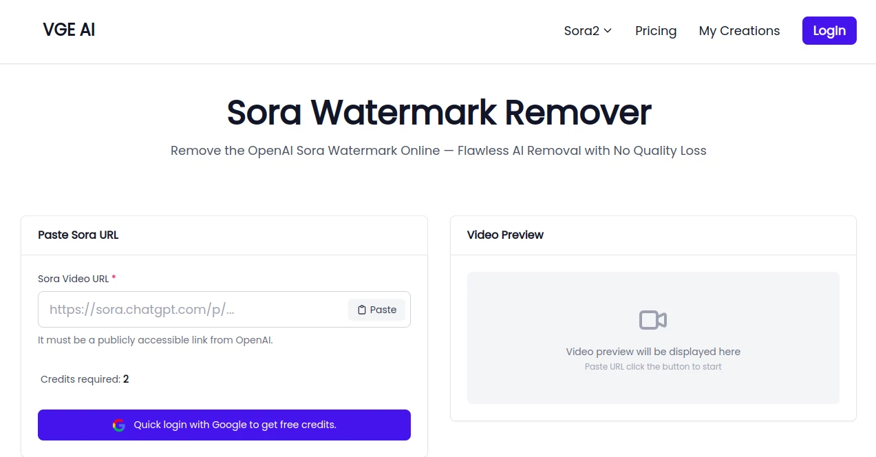 Screenshot of VGE AI - Sora Watermark Remover – An AI tool in the ,AI Video to Video ,AI Video Editor ,AI Video Enhancer  category, showcasing its interface and key features.