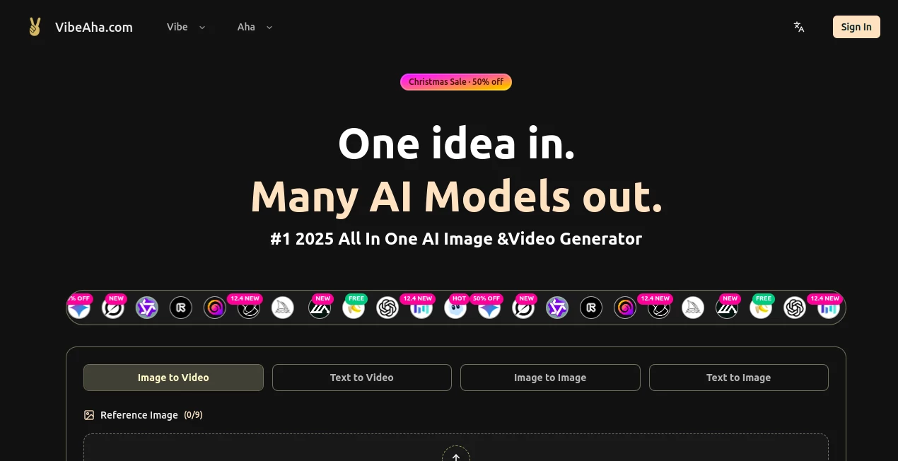 Screenshot of VibeAha.com – An AI tool in the ,AI Text to Image ,AI Photo & Image Generator ,AI Text to Video ,AI Video Generator  category, showcasing its interface and key features.