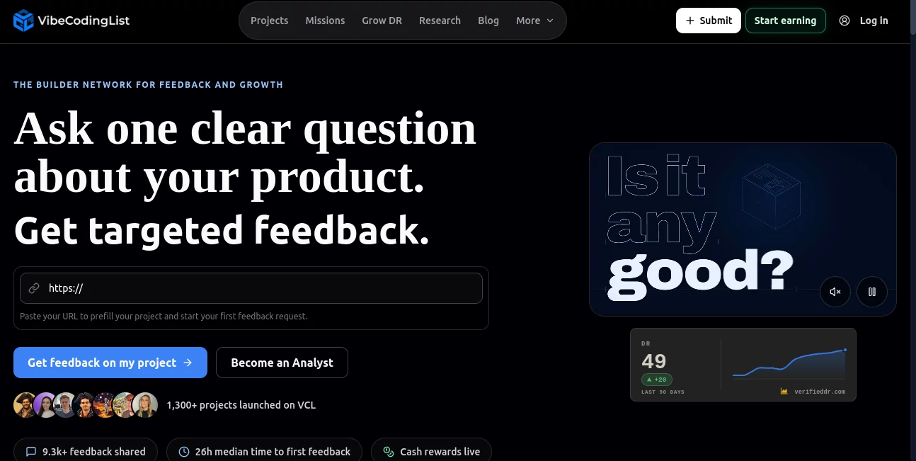 Screenshot of VibeCodingList – An AI tool in the ,Productivity  category, showcasing its interface and key features.