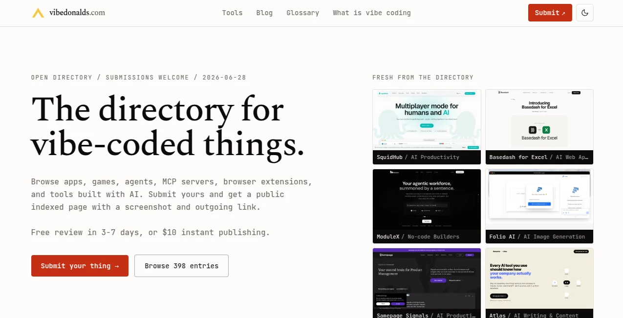Screenshot of vibedonalds – An AI tool in the ,AI Tools Directory  category, showcasing its interface and key features.