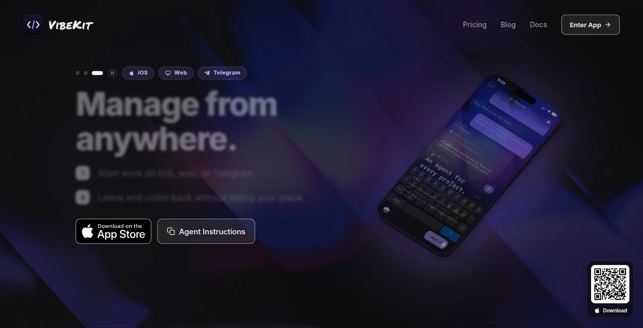 Screenshot of VibeKit Bot – An AI tool in the ,AI Chatbot ,AI Productivity Tools ,AI Workflow Management  category, showcasing its interface and key features.