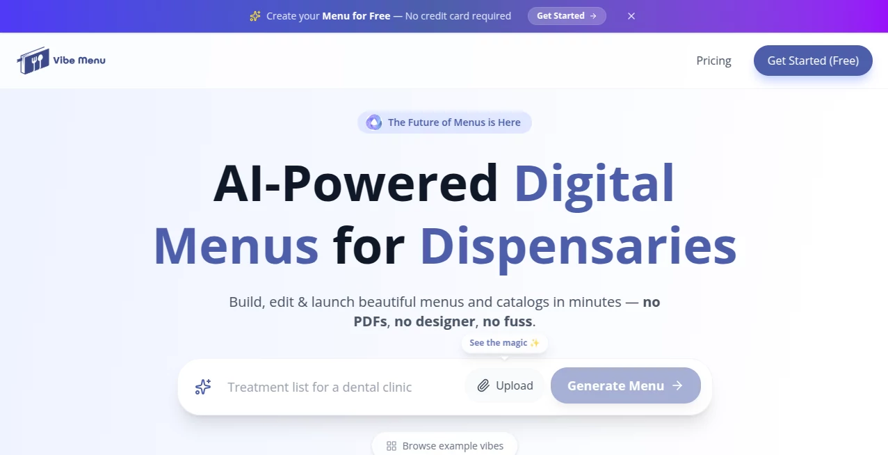 Screenshot of Vibe Menu – An AI tool in the ,AI Content Generator ,AI E-commerce Assistant ,AI Customer Service Assistant ,AI Productivity Tools  category, showcasing its interface and key features.