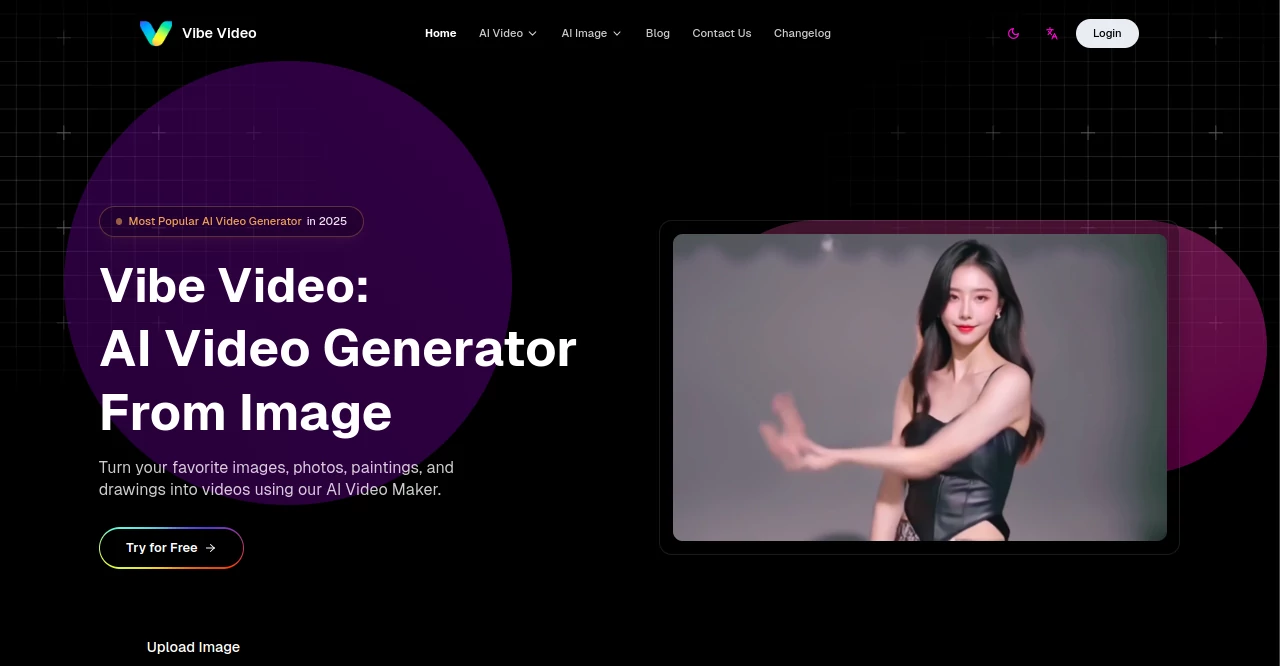Screenshot of Vibe Video – An AI tool in the ,AI Animated Video ,AI Image to Video ,AI Content Generator ,AI Video Generator  category, showcasing its interface and key features.