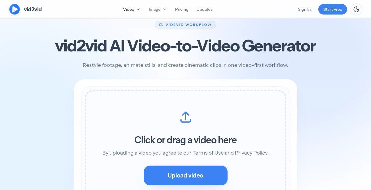 Screenshot of Vid2Vid – An AI tool in the ,AI Animated Video ,AI Image to Video ,AI Video to Video ,AI Video Generator  category, showcasing its interface and key features.