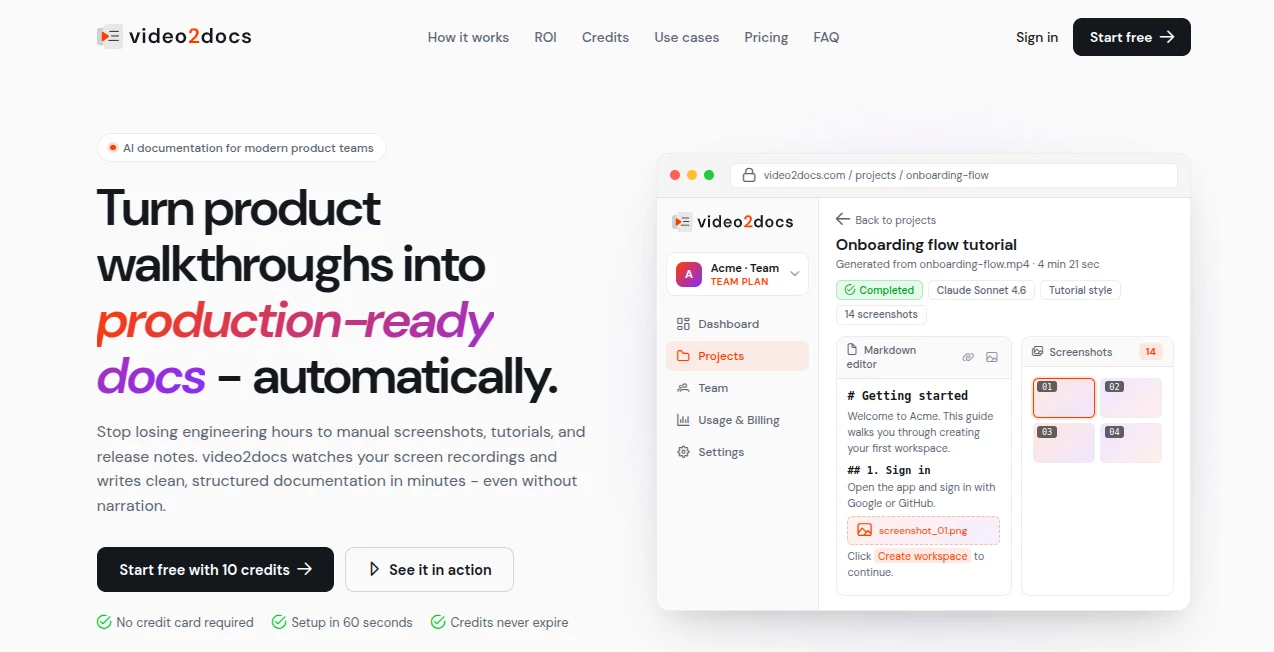 Screenshot of Video to Docs – An AI tool in the ,AI Transcription ,AI Productivity Tools ,AI Documents Assistant ,AI Files Assistant  category, showcasing its interface and key features.