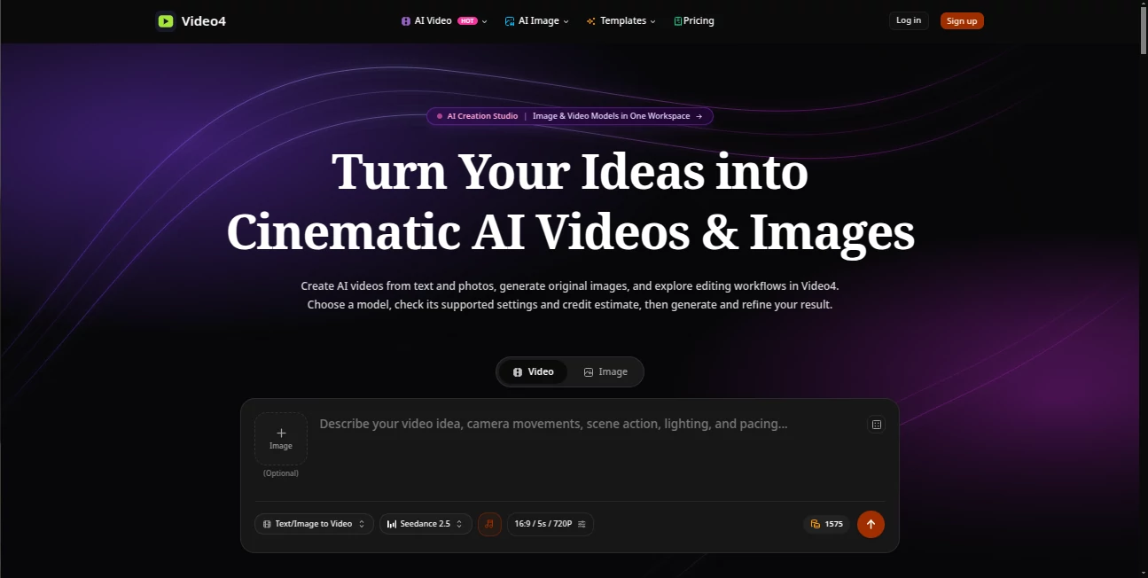 Screenshot of Video4 – An AI tool in the ,Video  category, showcasing its interface and key features.