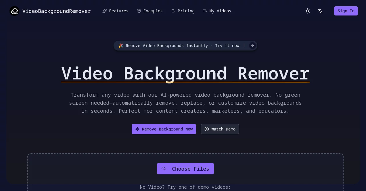 Screenshot of Video Background Remover – An AI tool in the ,AI Background Remover ,AI Video Editor ,AI Video Generator ,Photo & Image Editor  category, showcasing its interface and key features.