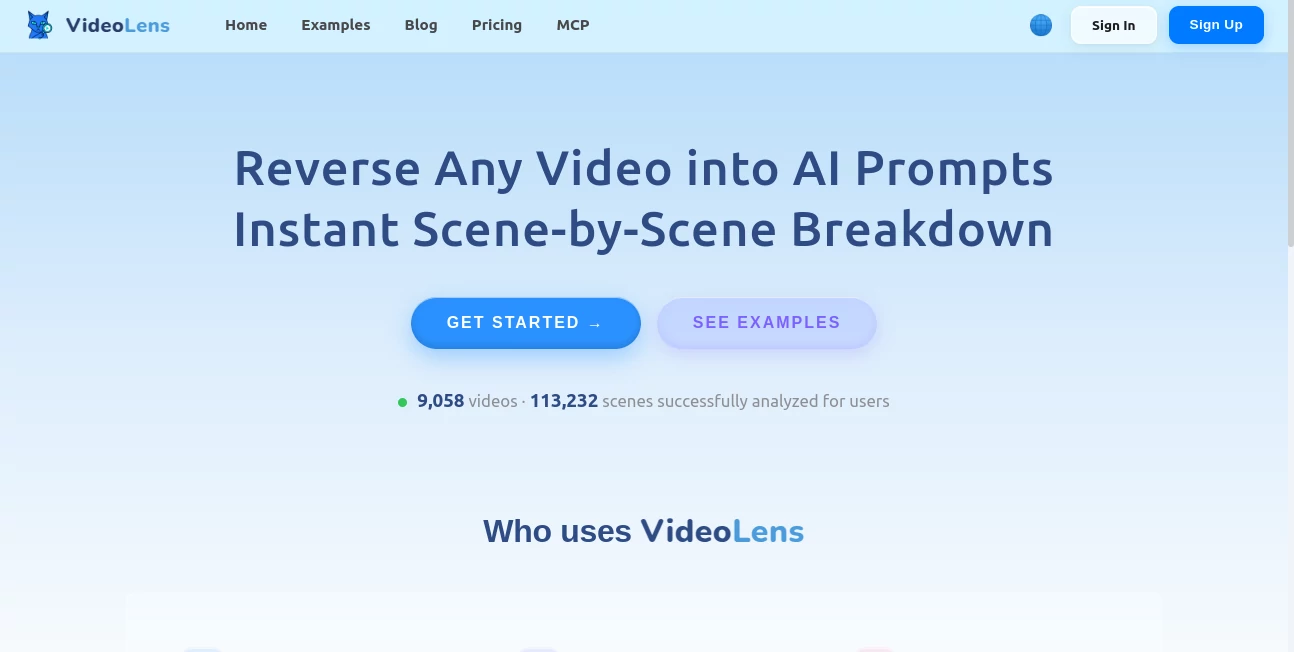 Screenshot of VideoLens – An AI tool in the ,AI Video Generator ,AI Content Generator ,AI Video Editor ,AI Productivity Tools  category, showcasing its interface and key features.