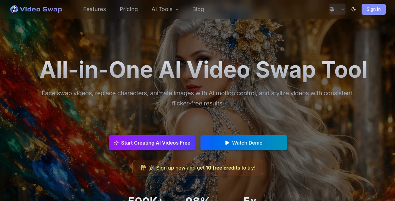 Screenshot of VideoSwap – An AI tool in the ,AI Face Swap Generator ,AI Image to Video ,AI Video Editor ,AI Video Generator  category, showcasing its interface and key features.