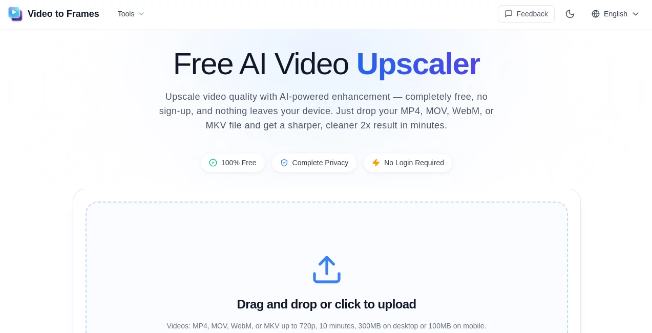 Screenshot of AI Video Upscaler – An AI tool in the ,AI Video Enhancer  category, showcasing its interface and key features.