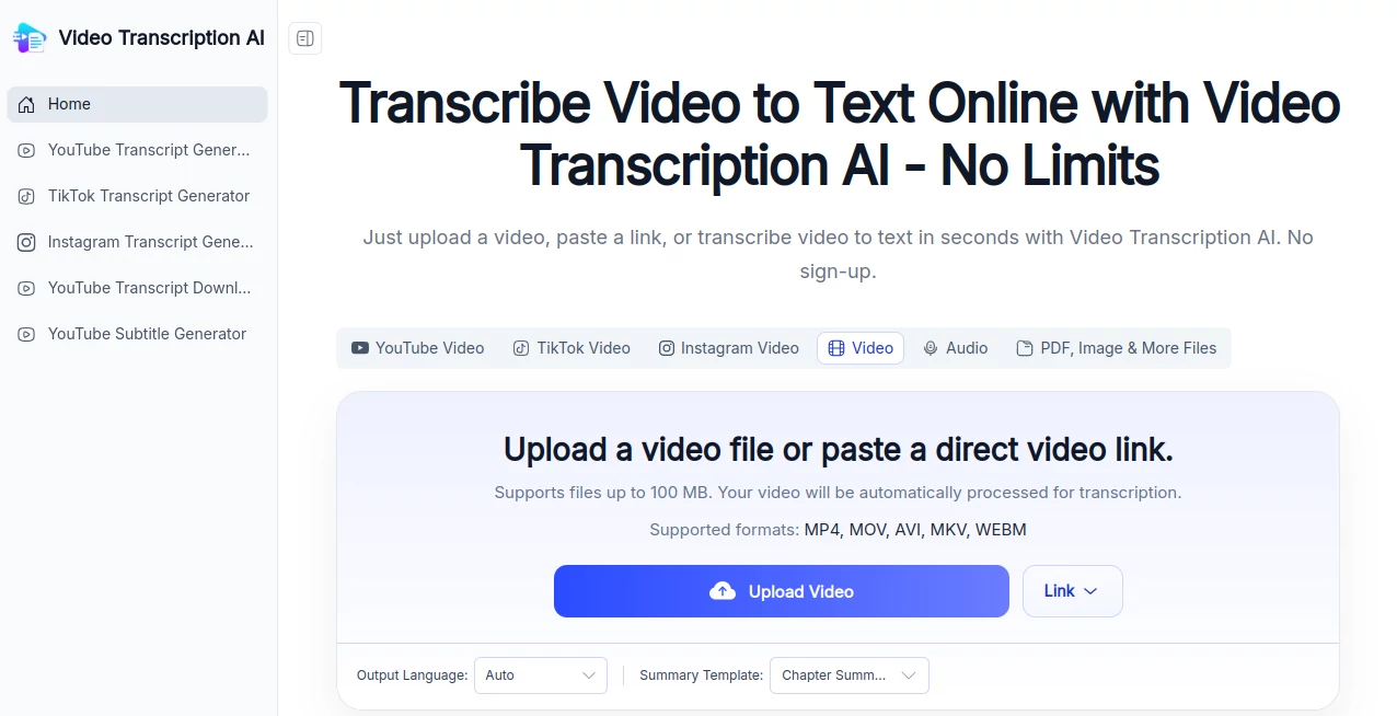 Screenshot of Video Transcription AI – An AI tool in the ,AI Transcription ,AI Speech to Text ,AI Productivity Tools ,AI Video Recording  category, showcasing its interface and key features.