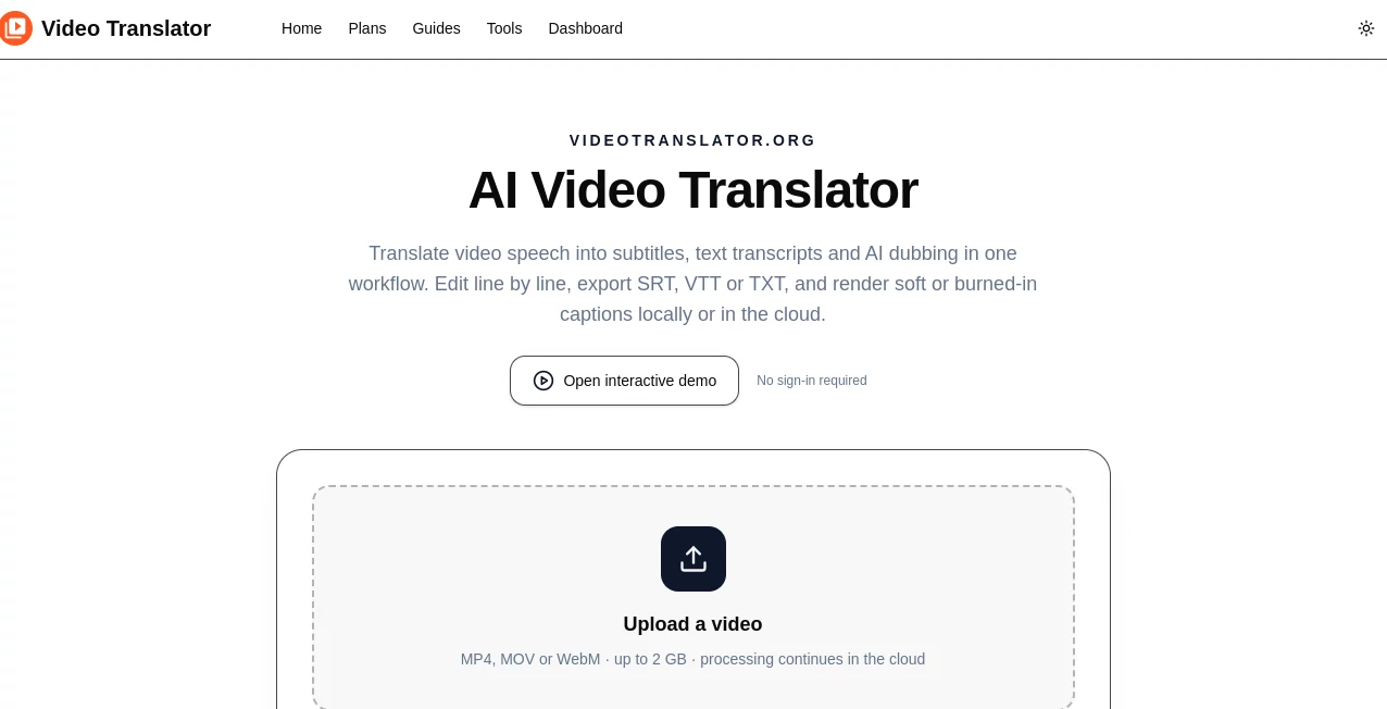 Screenshot of Video Translator – An AI tool in the ,AI Transcriber ,AI Transcription ,AI Speech to Text ,AI Captions or Subtitle  category, showcasing its interface and key features.