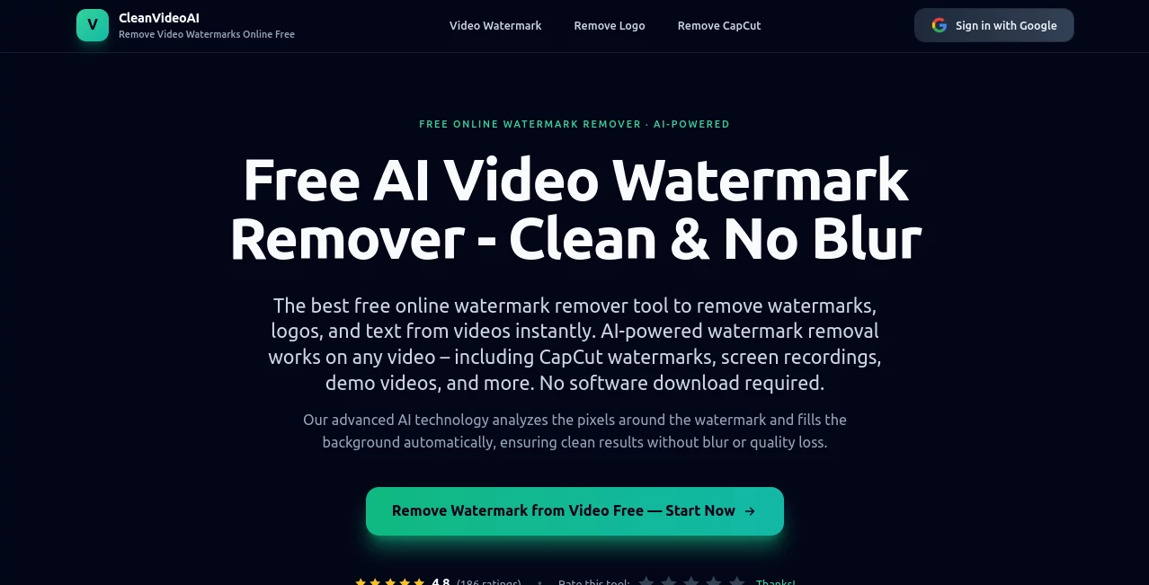 Screenshot of Video Watermark Remover – An AI tool in the ,AI Video Editor ,AI Video Enhancer  category, showcasing its interface and key features.