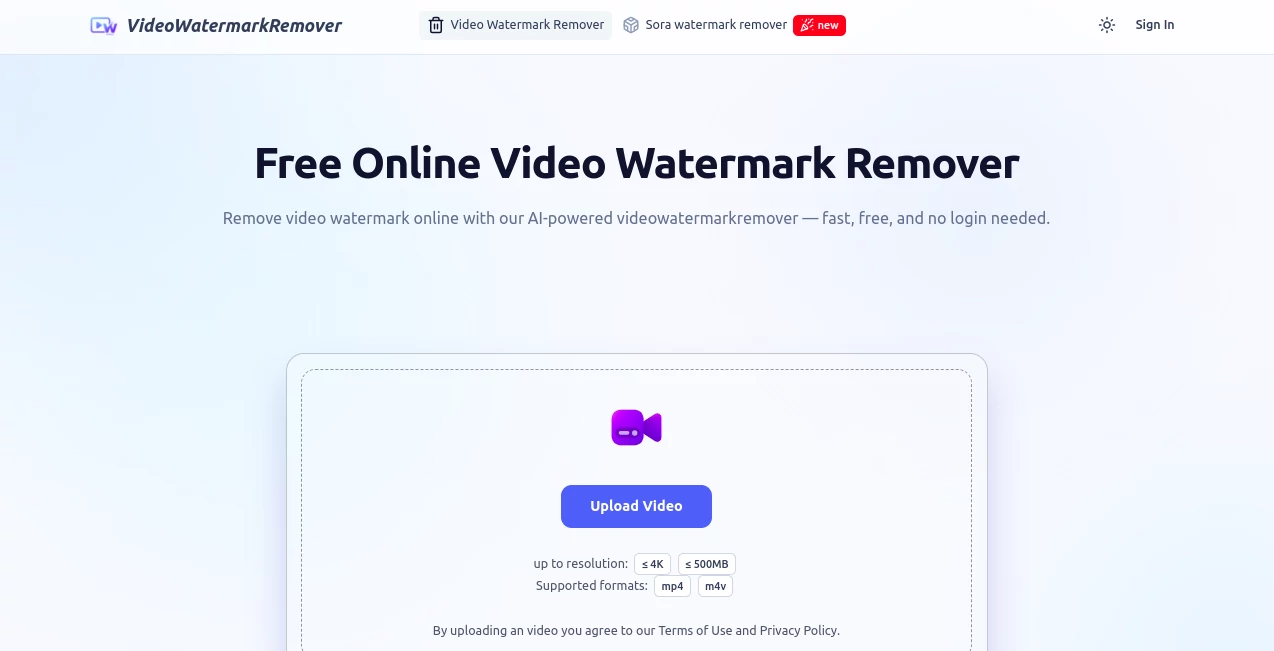 Screenshot of VideoWatermarkRemover – An AI tool in the ,AI Video to Video ,AI Video Editor ,AI Video Enhancer  category, showcasing its interface and key features.
