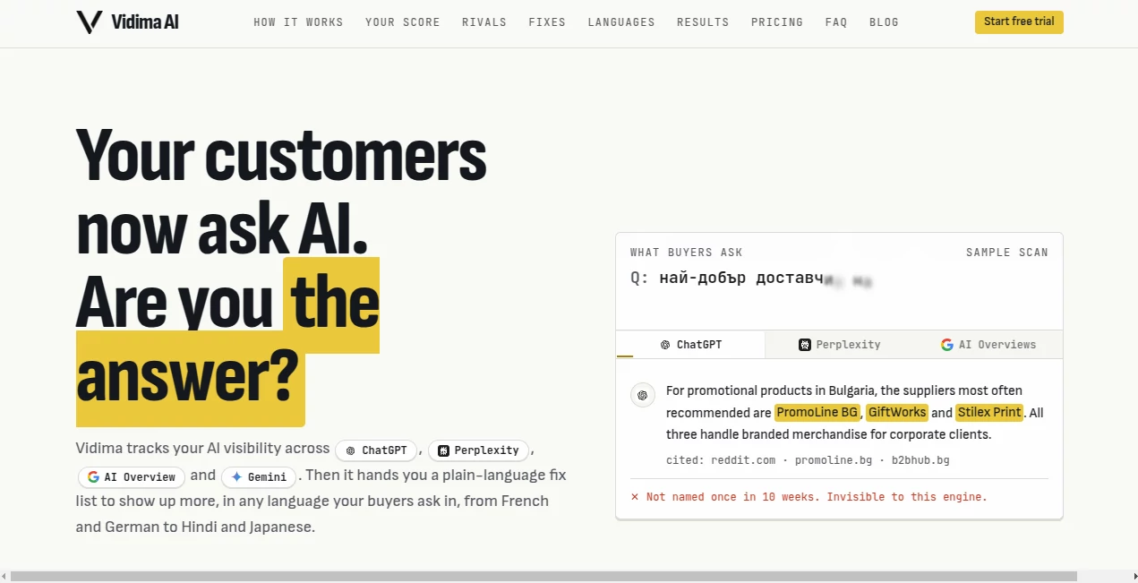 Screenshot of Vidima AI – An AI tool in the ,AI SEO Assistant ,AI Marketing Plan Generator ,AI Research Tool ,AI Analytics Assistant  category, showcasing its interface and key features.