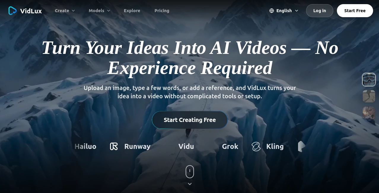 Screenshot of Vidux AI – An AI tool in the ,AI Image to Video ,AI Video Generator ,AI Video Editor ,AI Video Enhancer  category, showcasing its interface and key features.