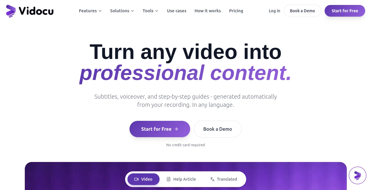 Screenshot of Vidocu – An AI tool in the ,AI Video Editor ,AI Video Generator ,AI Speech to Text ,AI Documents Assistant  category, showcasing its interface and key features.
