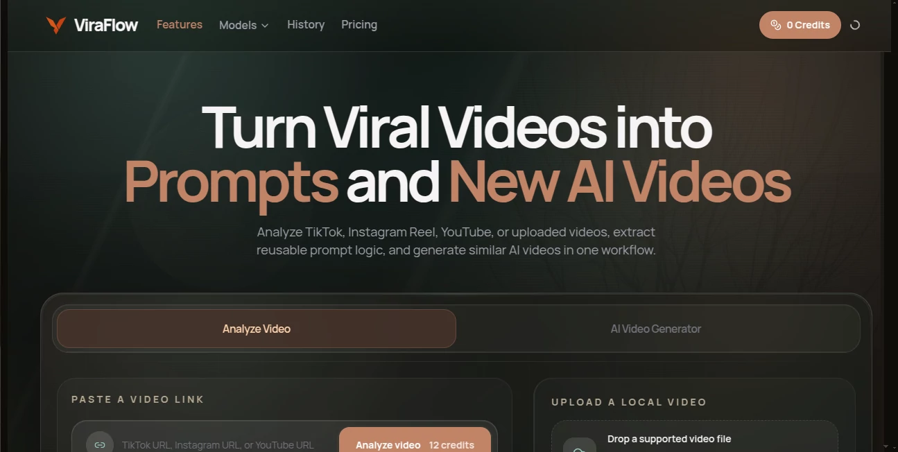 Screenshot of ViraFlow – An AI tool in the ,AI Content Generator ,AI Video Generator ,AI Short Clips Generator ,AI Repurpose Assistant  category, showcasing its interface and key features.