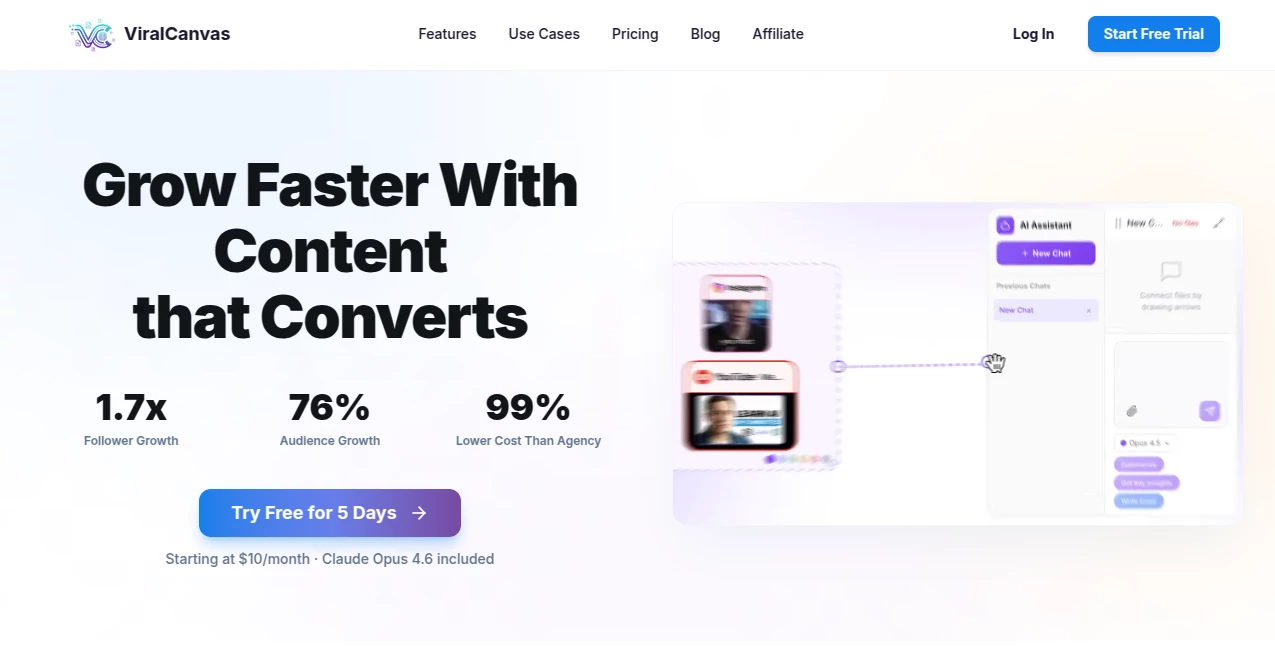 Screenshot of ViralCanvas – An AI tool in the ,AI Copywriting ,AI Content Generator ,AI Social Media Assistant ,Marketing  category, showcasing its interface and key features.