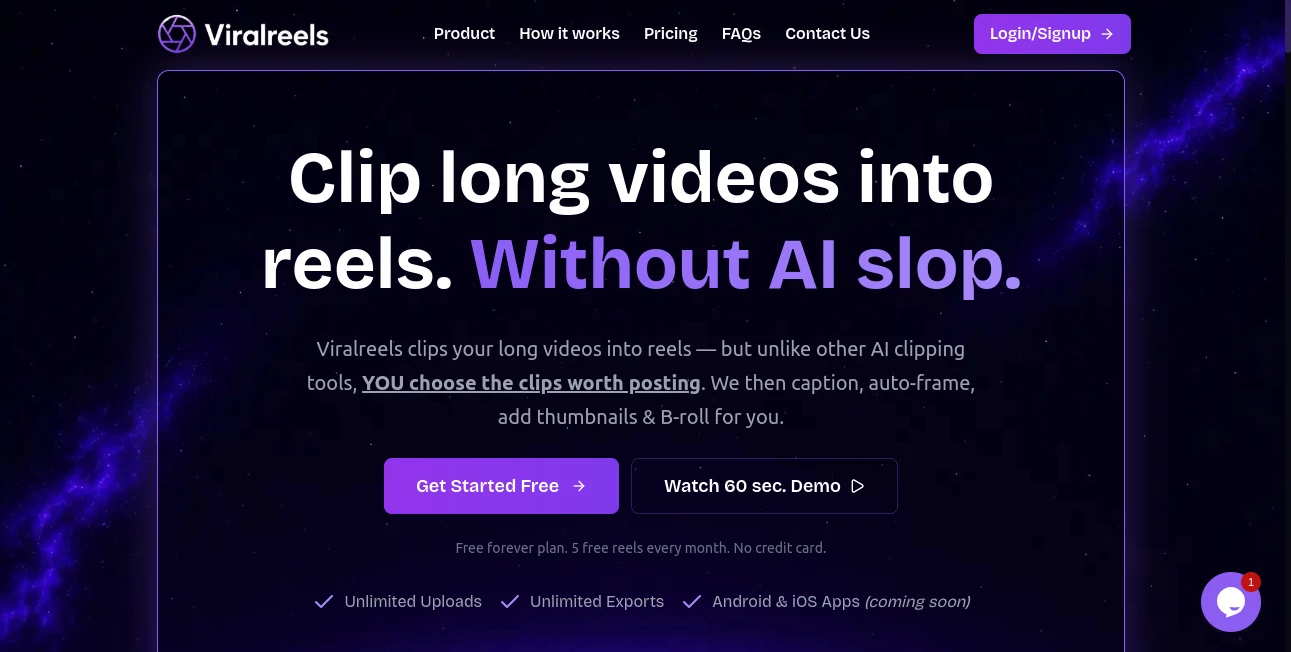 Screenshot of ViralReels – An AI tool in the ,AI Animated Video ,AI Video Editor ,AI Video Generator ,AI Short Clips Generator  category, showcasing its interface and key features.