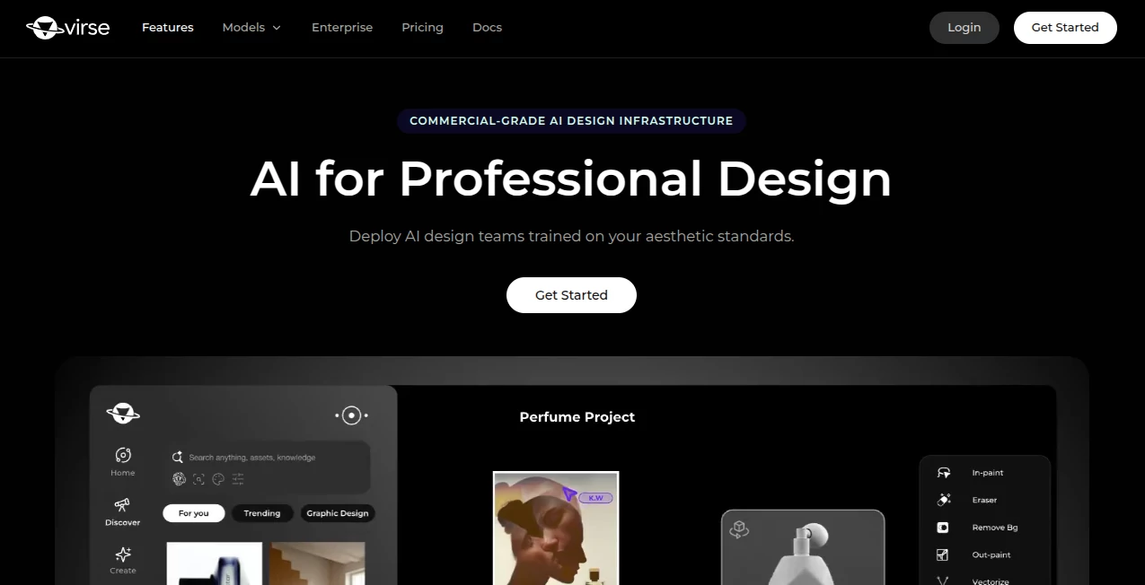 Screenshot of Virse AI – An AI tool in the ,AI Design Assistant ,AI Video Generator ,AI Art Generator ,AI Design Generator  category, showcasing its interface and key features.