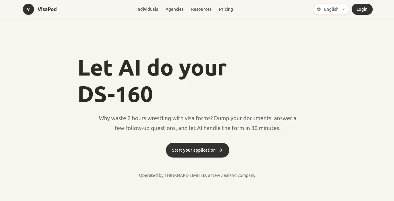 Screenshot of VisaPod – An AI tool in the ,AI Document Extraction ,AI Documents Assistant ,AI Productivity Tools  category, showcasing its interface and key features.