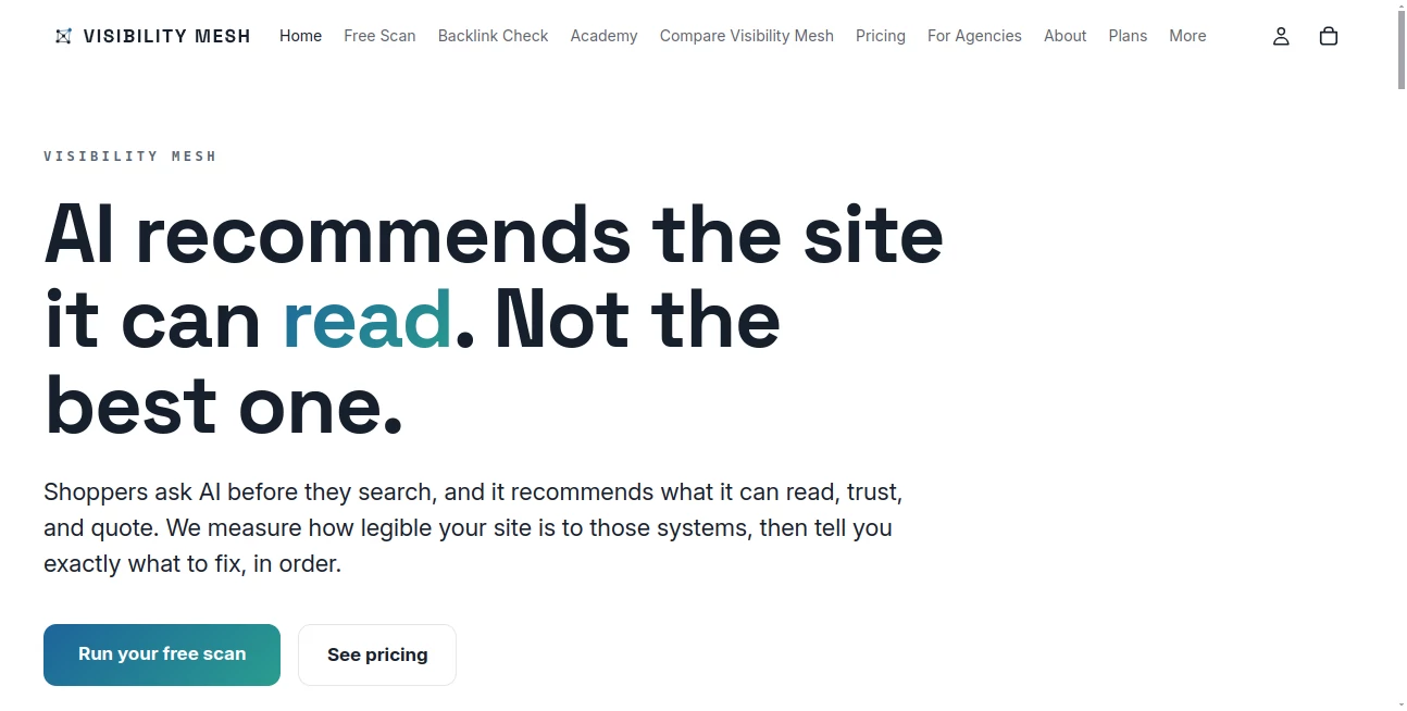 Screenshot of Visibility Mesh – An AI tool in the ,AI SEO Assistant ,AI Analytics Assistant ,AI E-commerce Assistant  category, showcasing its interface and key features.