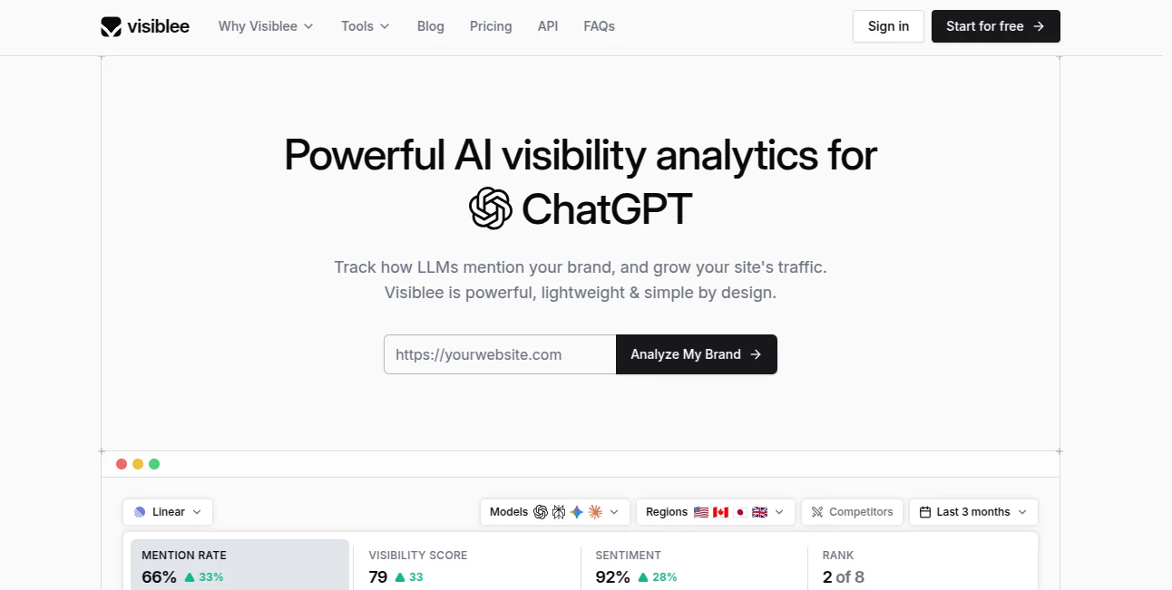 Screenshot of Visiblee AI – An AI tool in the ,AI SEO Assistant ,AI Marketing Plan Generator ,AI Research Tool ,AI Analytics Assistant  category, showcasing its interface and key features.