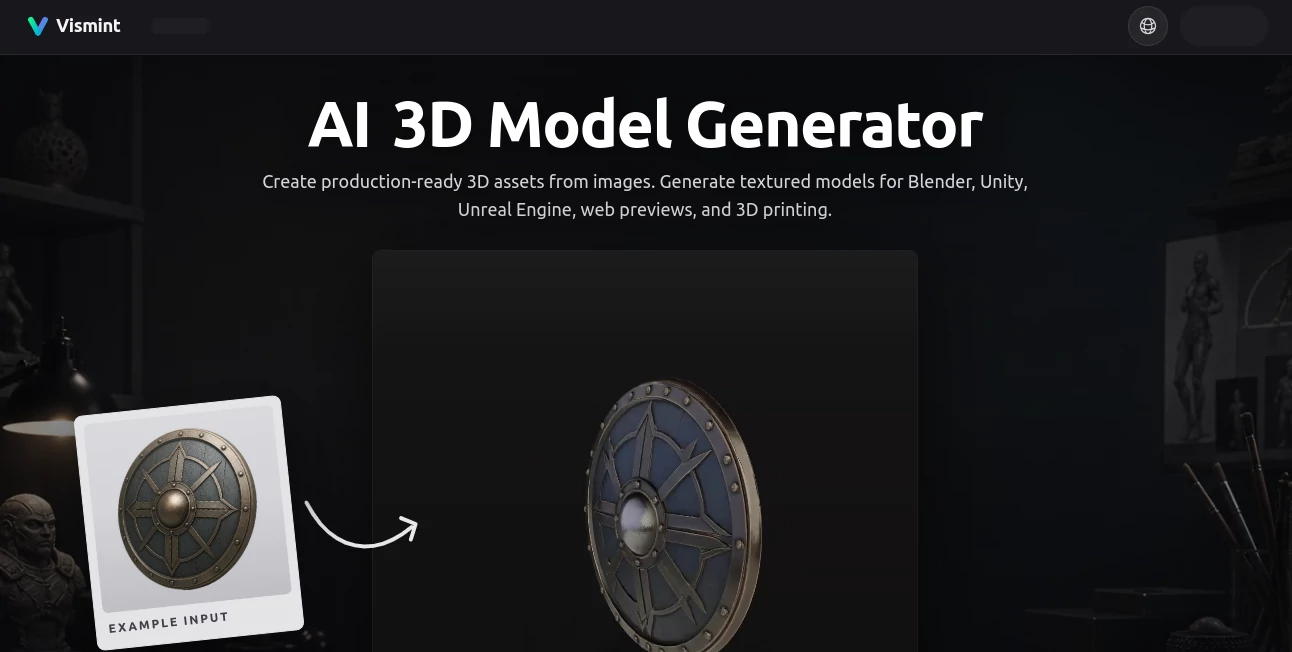 Screenshot of Vismint – An AI tool in the ,Photo & Image Editor ,AI Design Generator ,AI 3D Model Generator ,AI Image to 3D Model  category, showcasing its interface and key features.