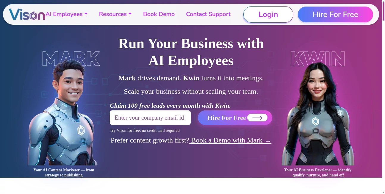 Screenshot of Vison AI – An AI tool in the ,AI Content Generator ,AI Marketing Plan Generator ,AI Email Assistant ,AI Lead Generation  category, showcasing its interface and key features.