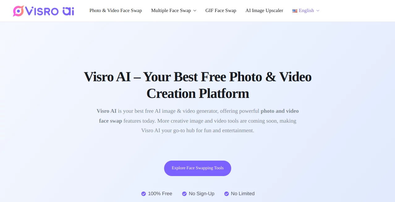 Screenshot of Visro AI – An AI tool in the ,AI Video to Video ,AI Video Editor ,AI Face Swap Generator ,AI Image to Image  category, showcasing its interface and key features.